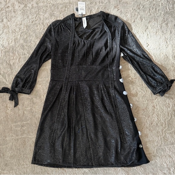New Coach Lurex Tie Neck Black Shimmer Dress Size 8 NWT - Picture 3 of 5